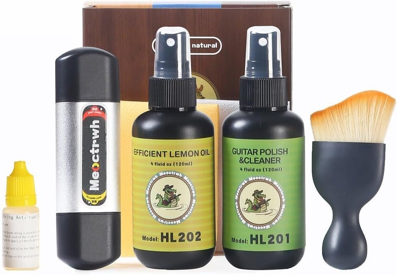 Meoctrwh Guitar Cleaning Kit, Fretboard Lemon Oil, Polish and Oil Care, Guitar String Cleaner Tool Brush String, Fret Care, Cleaning Brush & Cleaning Cloth, Extends Fretboard and String Life - Image 1